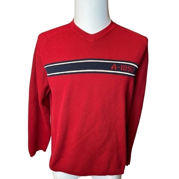 Vintage Y2K Abercrombie & Fitch Sweater Mens Large V-Neck Knit Red Varsity - Picture 1 of 8